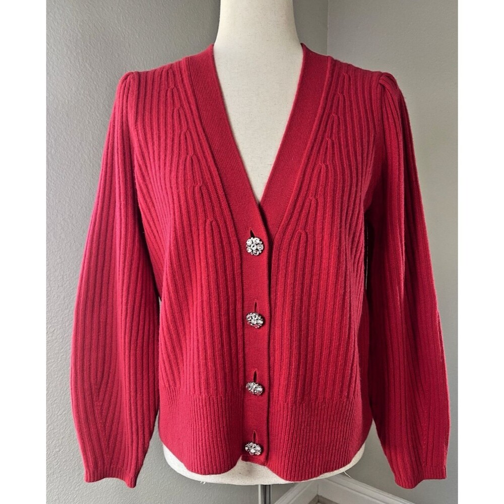 Talbots NEW womens 100% cashmere red cardigan rhinestone cardigan sweater Small - Picture 2 of 8